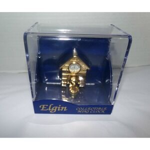 Elgin Collectible Mini Clock Doghouse Gold Tone Miniature Quartz Timepiece New